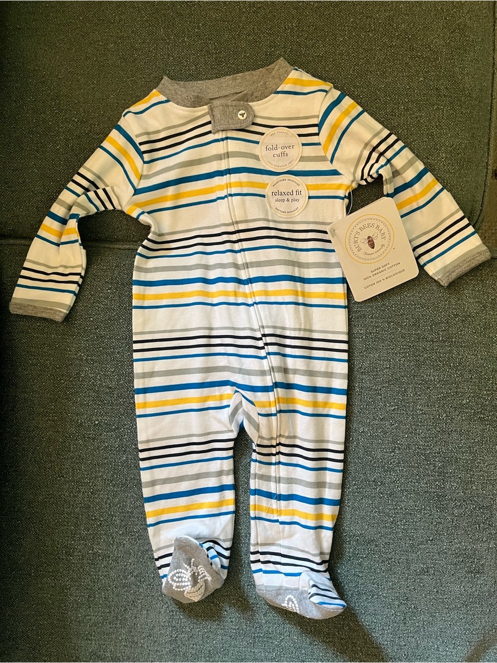 NWT Burts Bees 0-3m sleeper Cotton Baby One-Piece Footed Pajamas
